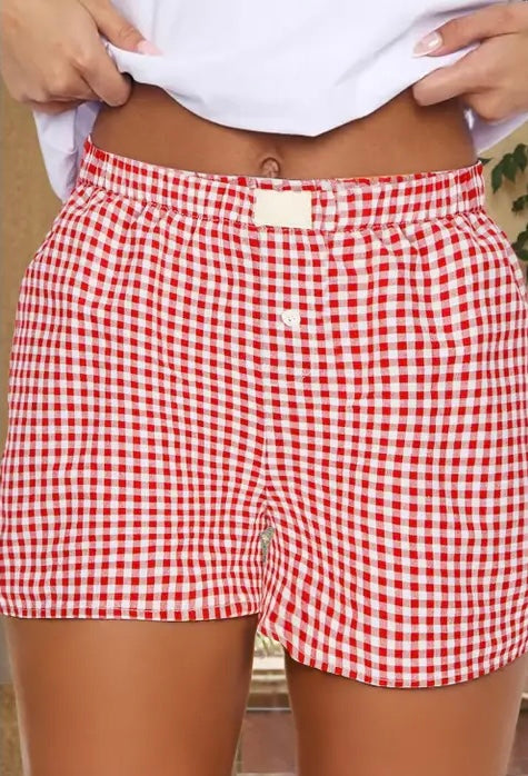 Vintage Plaid Print High Waisted Loose Wide Leg Shorts