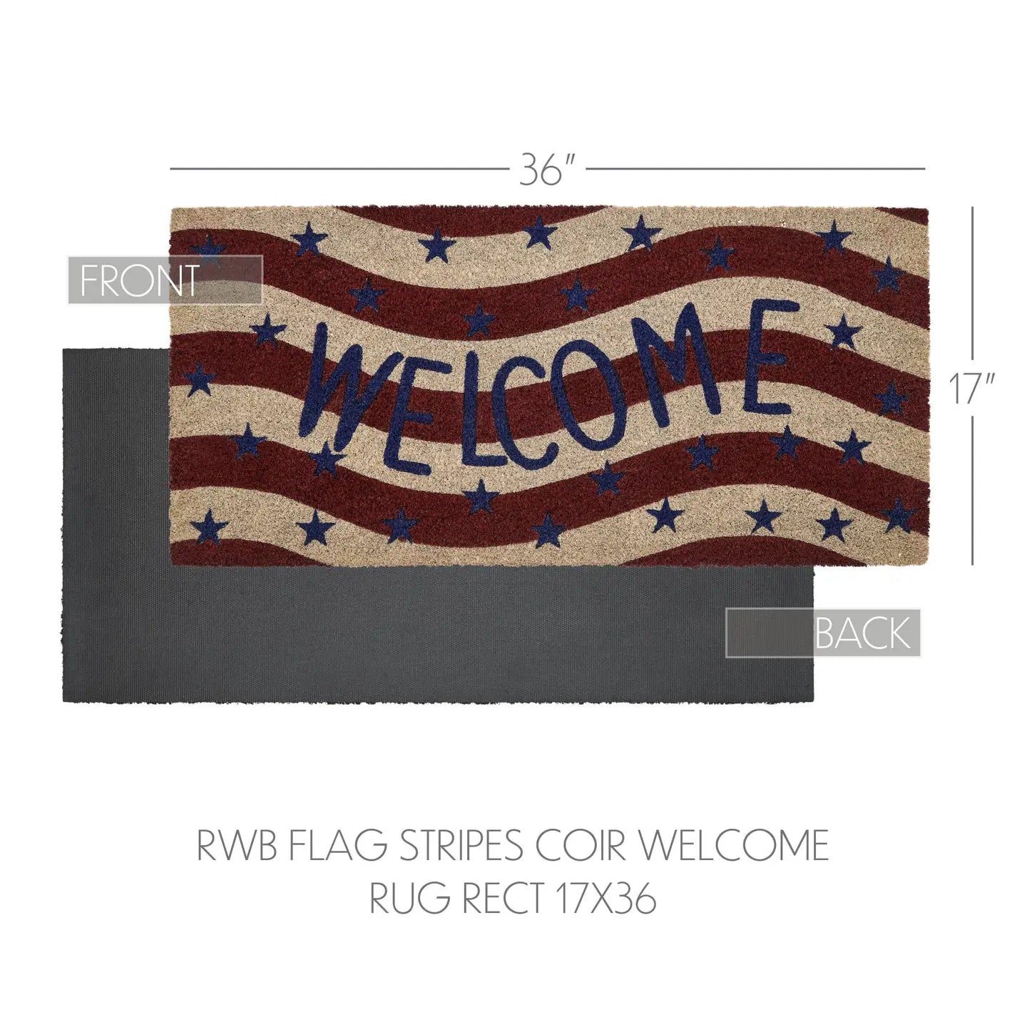 Red White Blue Flag Stripes Coir Welcome Rug Rect 17x36