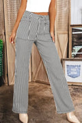 Striped Patch Pocket High Waist Denim Jeans