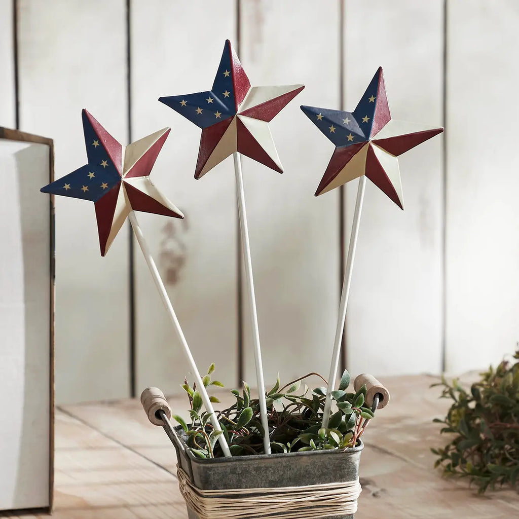 Americana Metal Star Picks Set of 3 – Patriotic Decor 3.5"