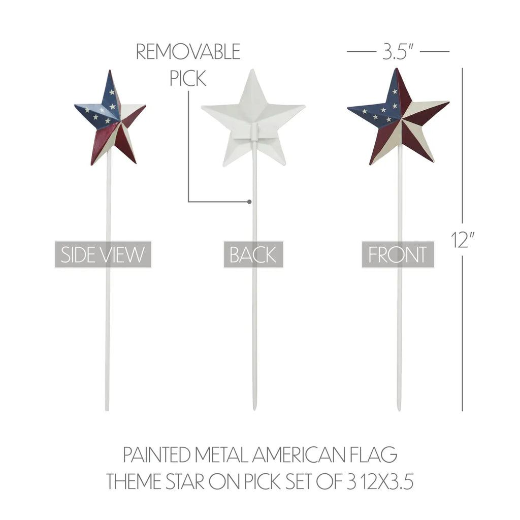 Americana Metal Star Picks Set of 3 – Patriotic Decor 3.5"