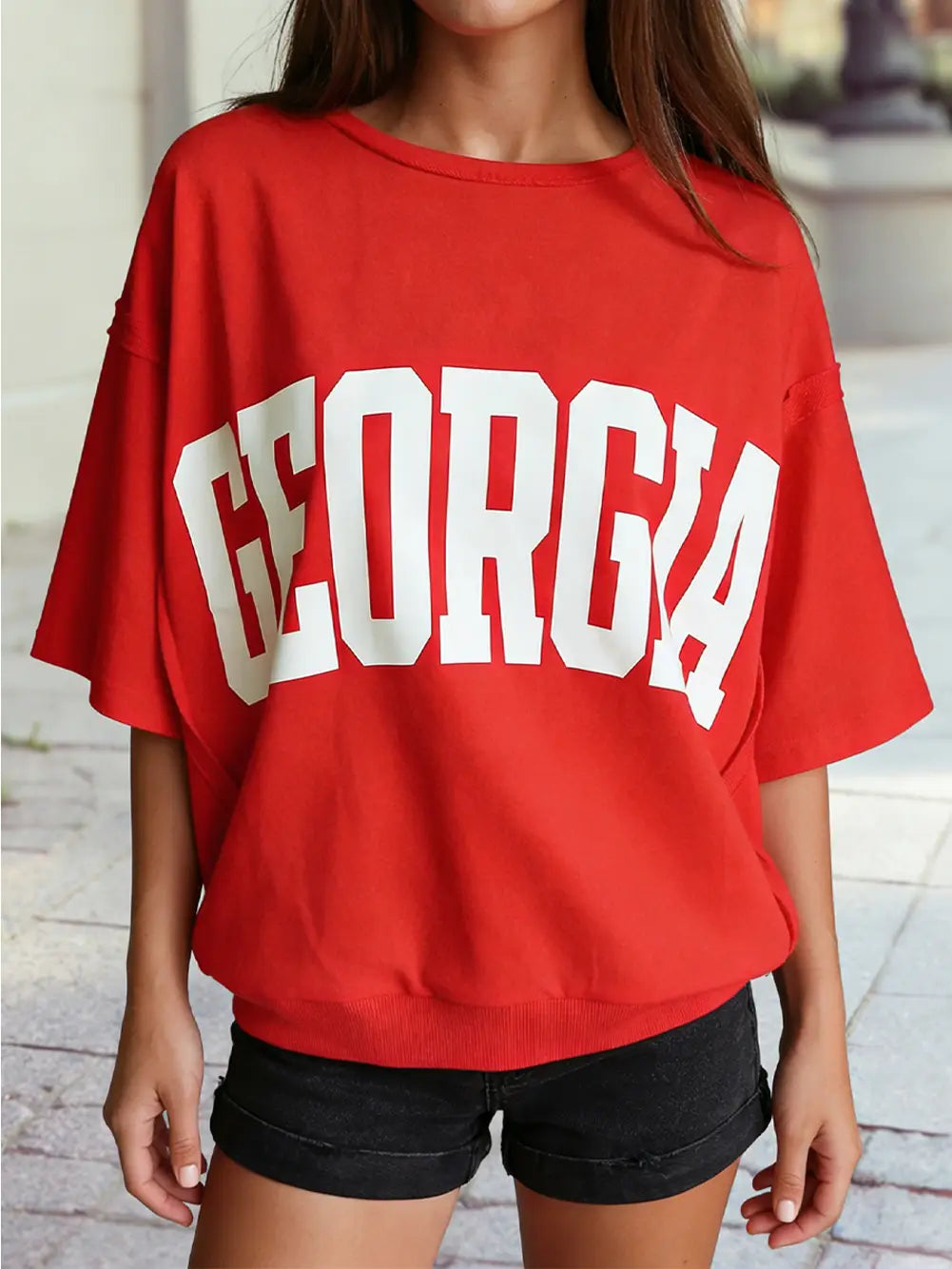Georgie Letter Printed Raw Seam Drop Shoulder Loose Tee