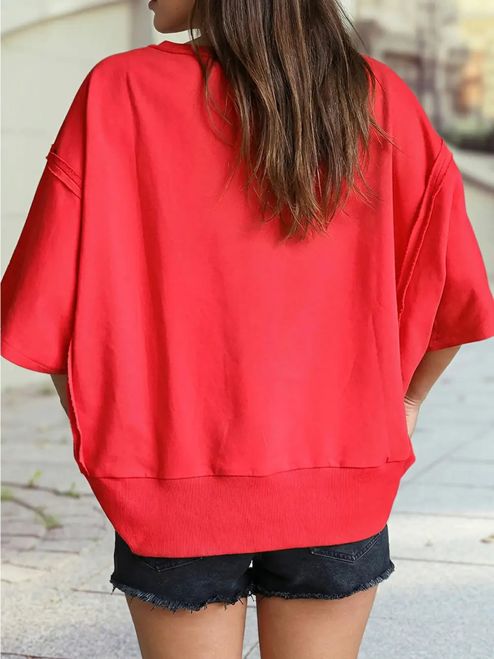 Georgie Letter Printed Raw Seam Drop Shoulder Loose Tee
