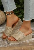 Woven Wide Band Platform Slippers